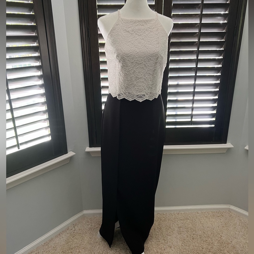 Aidan Mattox black and white long dress